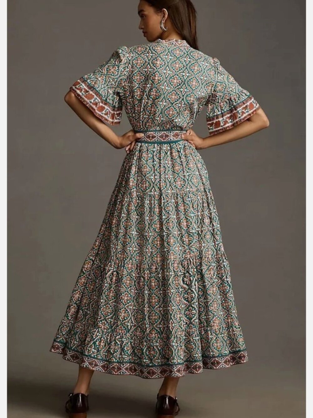 NWT Anthropologie Sue Sartor Tiered Flouncy Kaftan Maxi Shirt Dress Women Medium - Picture 3 of 15